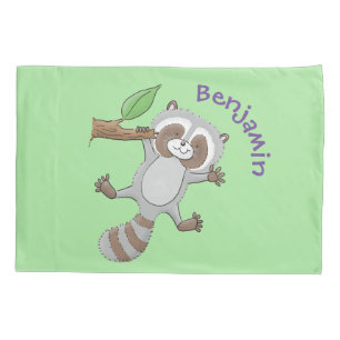 Cute happy raccoon baby cartoon illustration pillow case