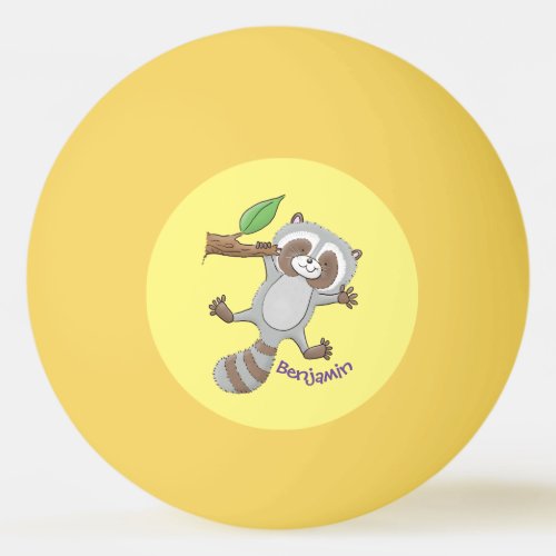 Cute happy raccoon baby cartoon illustration  ping pong ball