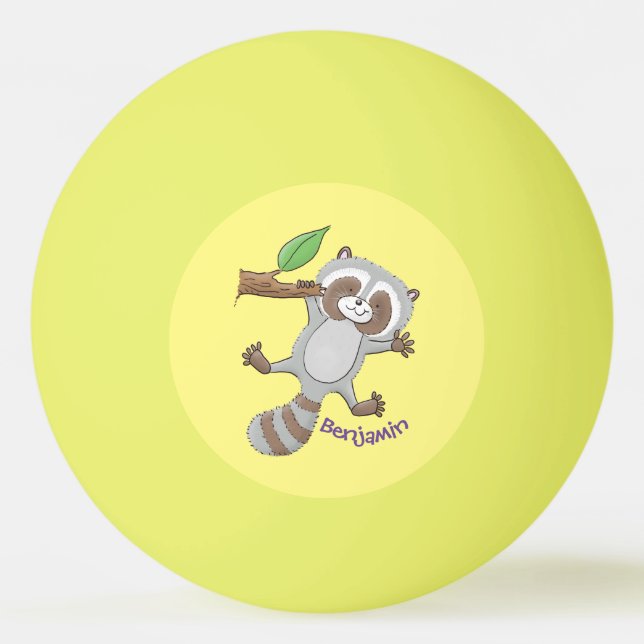 Cute happy raccoon baby cartoon illustration  ping pong ball (Front)