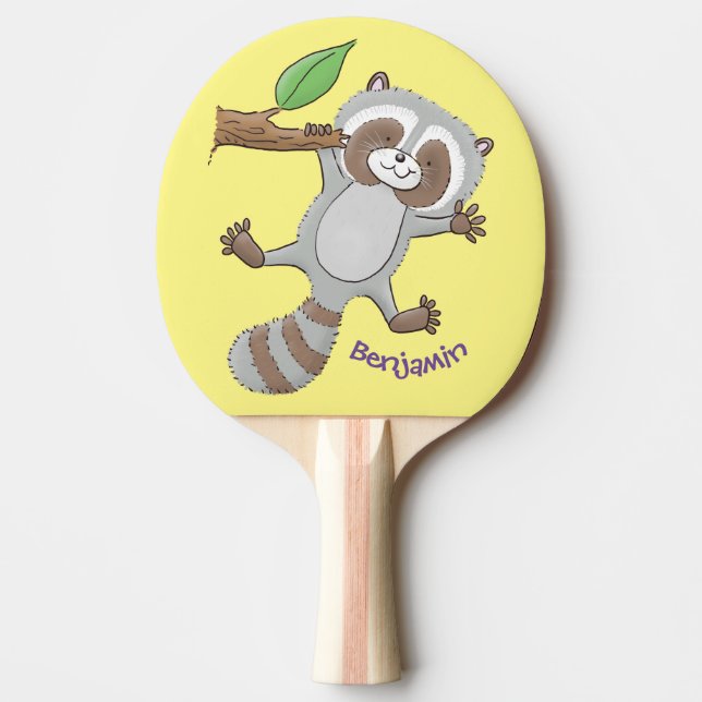 Cute happy raccoon baby cartoon illustration ping pong paddle (Front)
