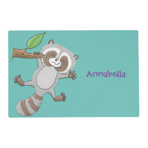 Cute happy raccoon baby cartoon illustration placemat