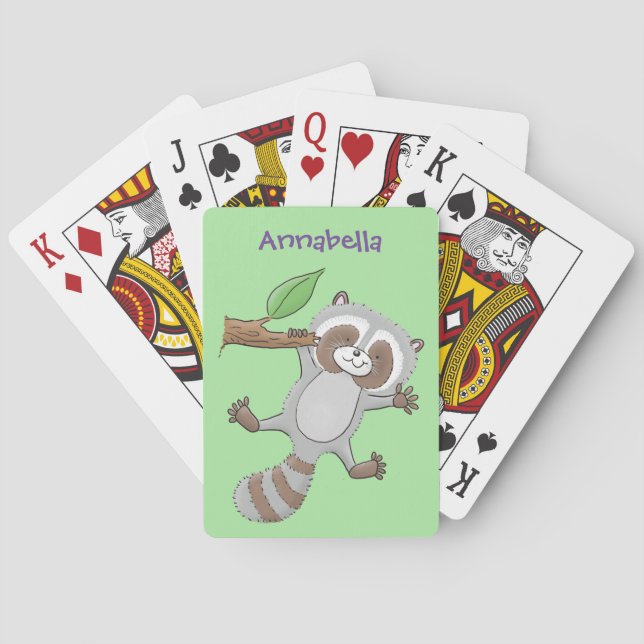 Cute happy raccoon baby cartoon illustration poker cards (Back)