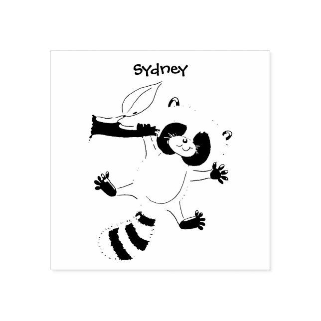 Cute happy raccoon baby cartoon illustration rubber stamp (Imprint)