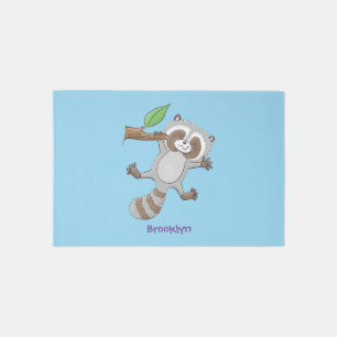 Cute happy raccoon baby cartoon illustration rug