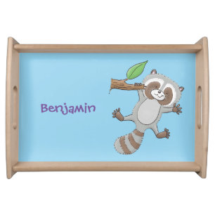 Cute happy raccoon baby cartoon illustration serving tray