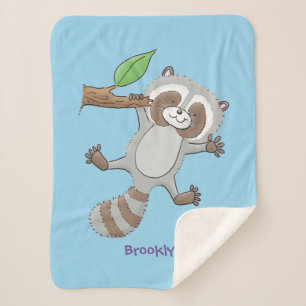 Cute happy raccoon baby cartoon illustration  sherpa blanket