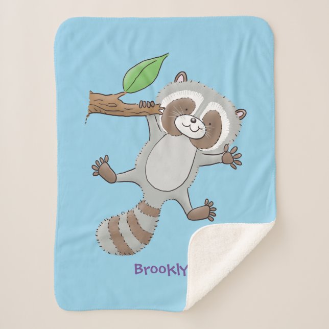 Cute happy raccoon baby cartoon illustration  sherpa blanket (Front)