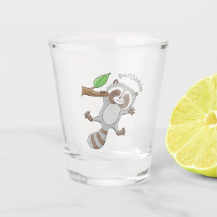 Cute happy raccoon baby cartoon illustration  shot glass