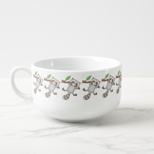 Cute happy raccoon baby cartoon illustration soup mug (Right)