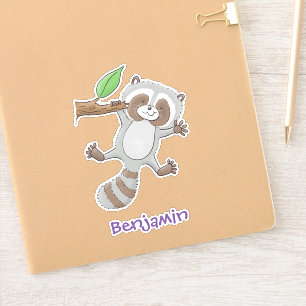 Cute happy raccoon baby cartoon illustration sticker