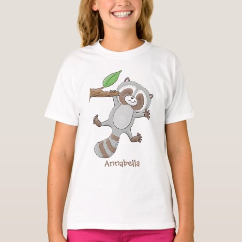 Cute happy raccoon baby cartoon illustration T_Shirt