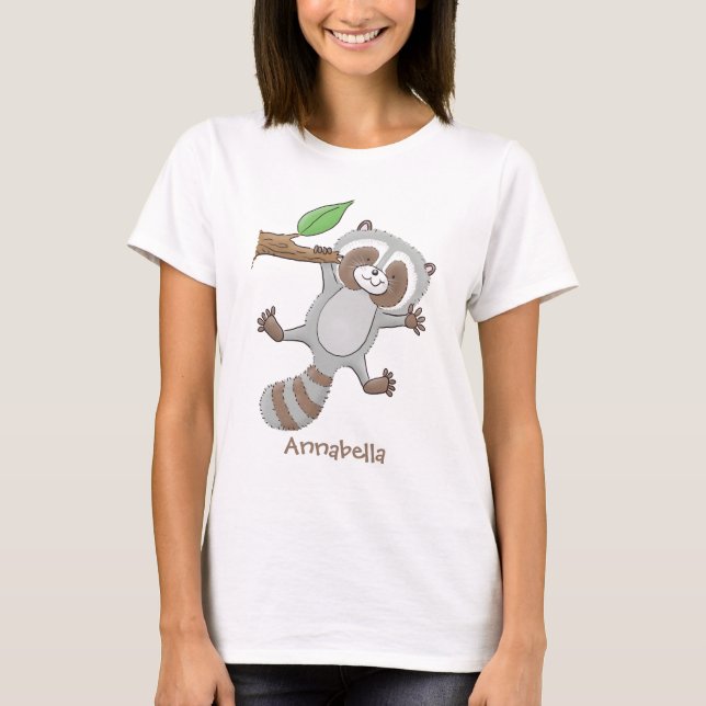 Cute happy raccoon baby cartoon illustration T-Shirt (Front)