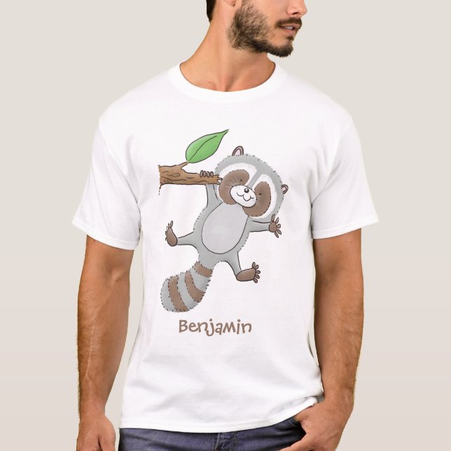 Cute happy raccoon baby cartoon illustration T-Shirt (Front)