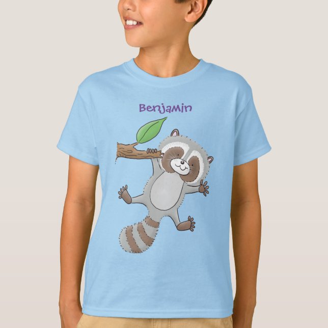 Cute happy raccoon baby cartoon illustration T-Shirt (Front)