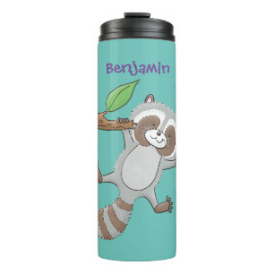 Cute happy raccoon baby cartoon illustration thermal tumbler