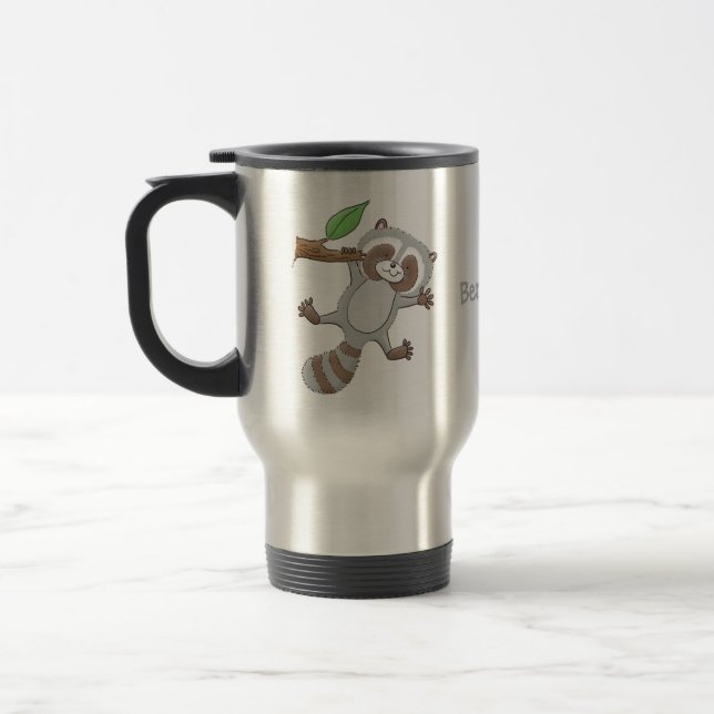 Cute happy raccoon baby cartoon illustration travel mug (Left)