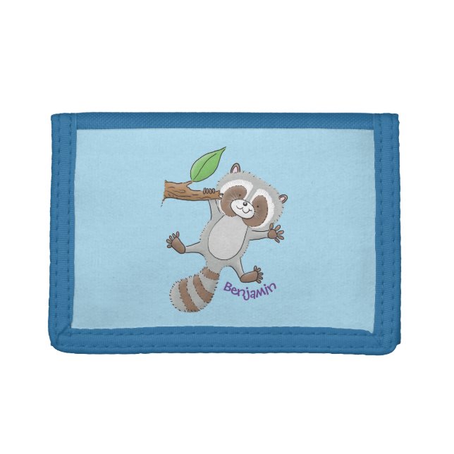 Cute happy raccoon baby cartoon illustration trifold wallet (Front)