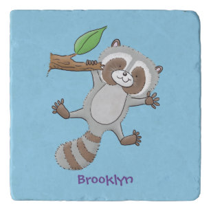 Cute happy raccoon baby cartoon illustration trivet