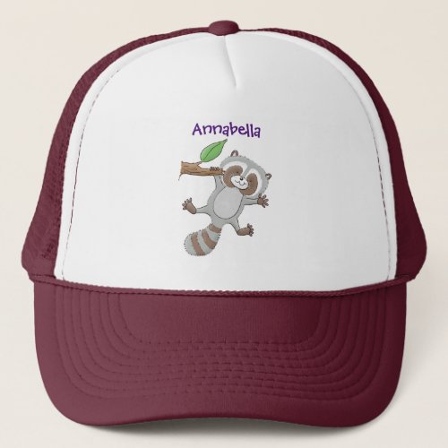 Cute happy raccoon baby cartoon illustration trucker hat