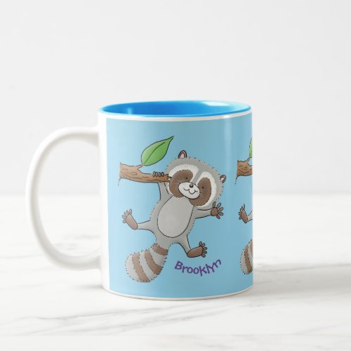 Cute happy raccoon baby cartoon illustration Two_Tone coffee mug