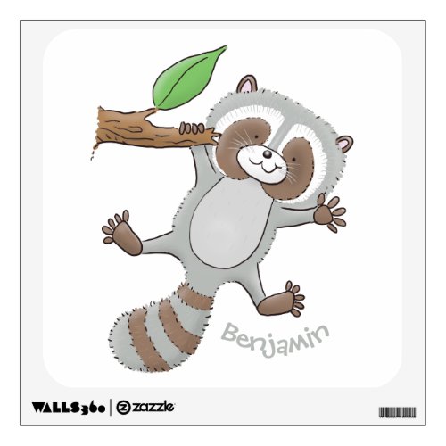 Cute happy raccoon baby cartoon illustration wall decal