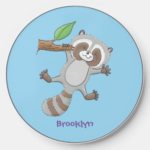 Cute happy raccoon baby cartoon illustration wireless charger