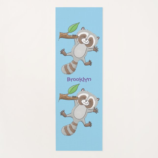 Cute happy raccoon baby cartoon illustration yoga mat (Front)