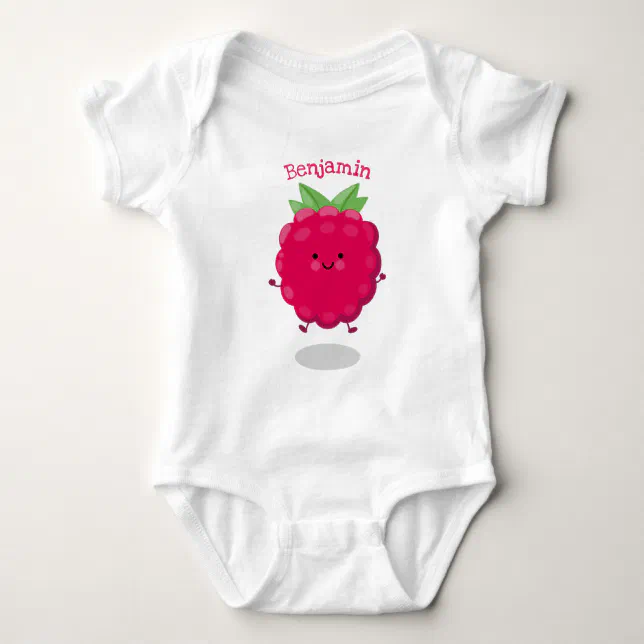 Cute happy raspberry cartoon illustration baby bodysuit | Zazzle
