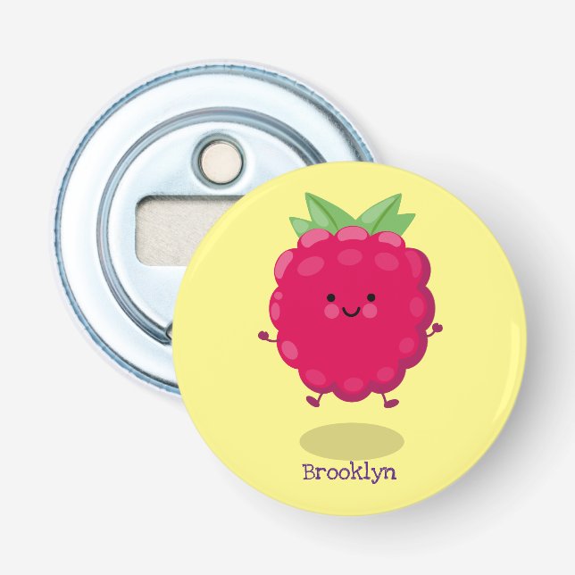 Cute happy raspberry cartoon illustration bottle opener (Front)