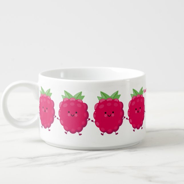 Cute happy raspberry cartoon illustration bowl (Right)