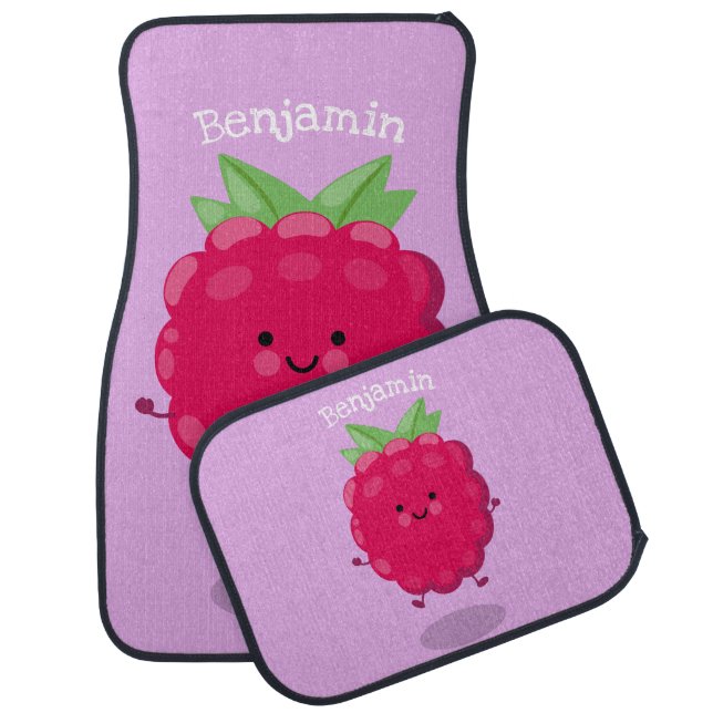 Cute happy raspberry cartoon illustration  car floor mat (Set)