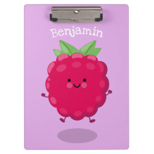 Cute happy raspberry cartoon illustration clipboard