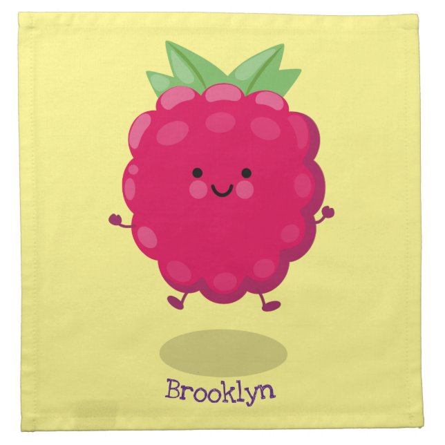 Cute happy raspberry cartoon illustration cloth napkin (Front)