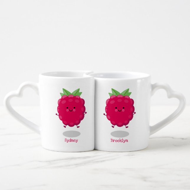 Cute happy raspberry cartoon illustration coffee mug set (Back Nesting)