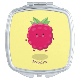 Cute happy raspberry cartoon illustration compact mirror