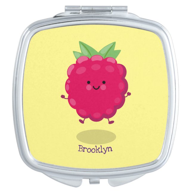 Cute happy raspberry cartoon illustration compact mirror (Front)