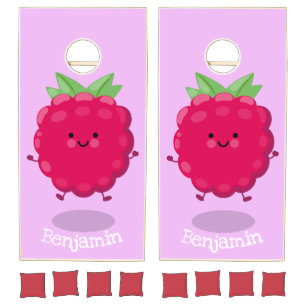 Cute happy raspberry cartoon illustration cornhole set