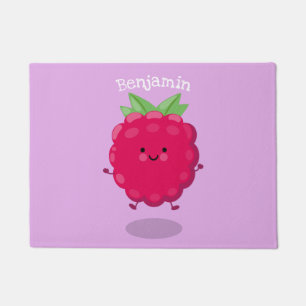Cute happy raspberry cartoon illustration doormat