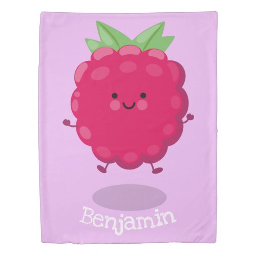 Cute happy raspberry cartoon illustration duvet cover