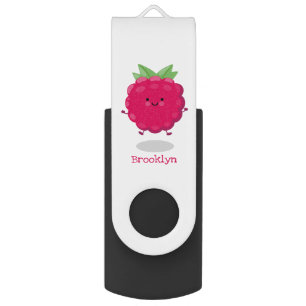 Cute happy raspberry cartoon illustration flash drive