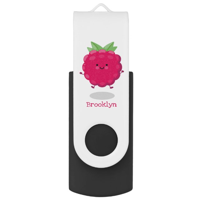 Cute happy raspberry cartoon illustration flash drive (Front Vertical)