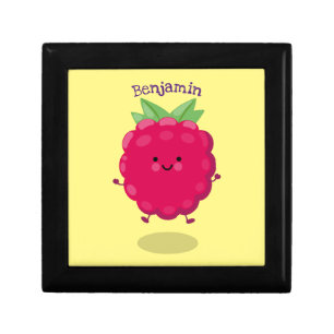 Cute happy raspberry cartoon illustration gift box