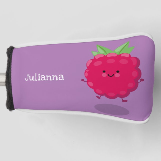 Cute happy raspberry cartoon illustration golf head cover (Front)