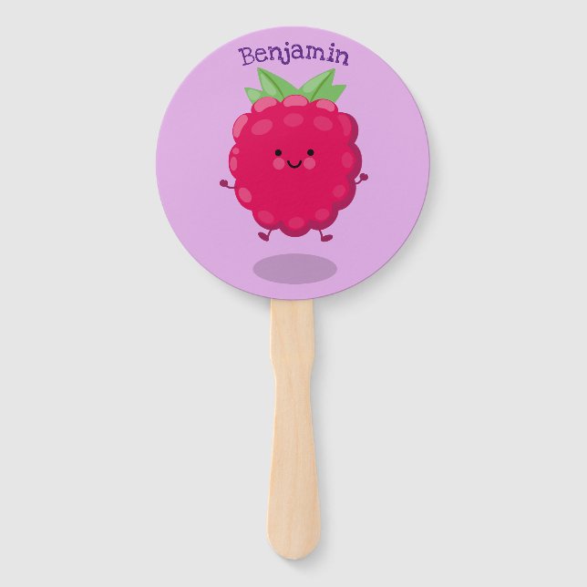 Cute happy raspberry cartoon illustration hand fan (Front)