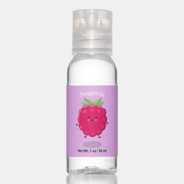 Cute happy raspberry cartoon illustration hand sanitizer (Front)