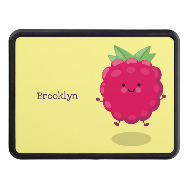 Cute happy raspberry cartoon illustration hitch cover (Front)