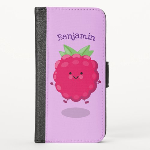 Cute happy raspberry cartoon illustration iPhone x wallet case