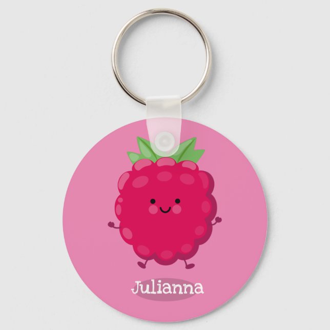 Cute happy raspberry cartoon illustration keychain (Front)