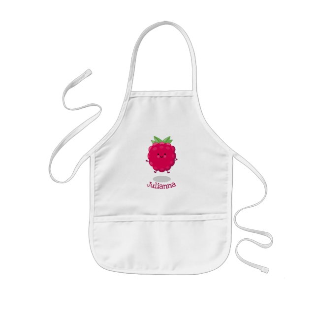 Cute happy raspberry cartoon illustration kids' apron (Front)