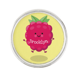 Cute happy raspberry cartoon illustration lapel pin